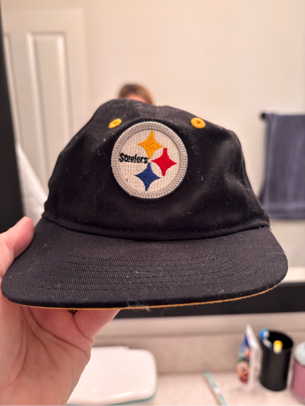 NFL Kids Pittsburgh Steelers Black Cap with Yellow Eyelets and Team Logo